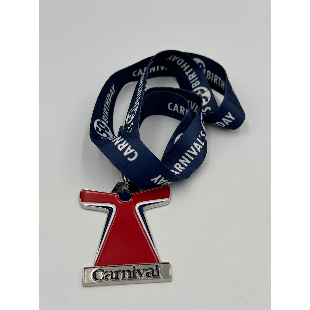 Carnival Cruise Line 50th Birthday Whale Tail Medallion Lanyard Choose Fun Navy